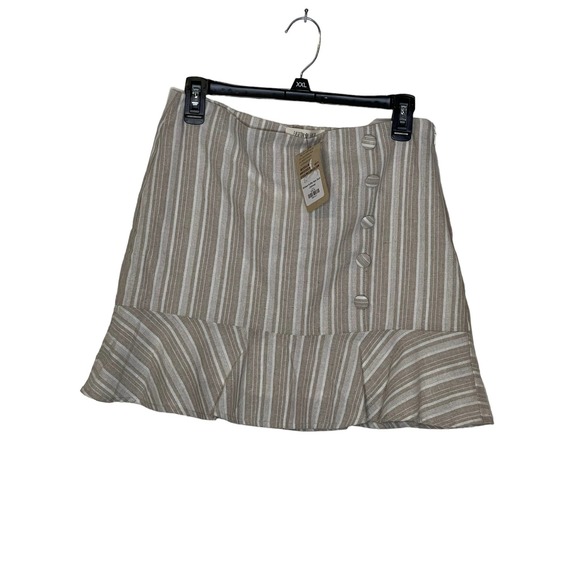 Steel Mill Co Women Skirt Fashion On Earth Linen Blend Ruffle Stiped  Large NWT - Picture 1 of 7